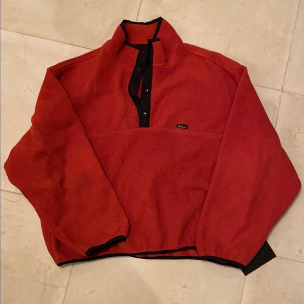 burnt orange fleece button up pullover